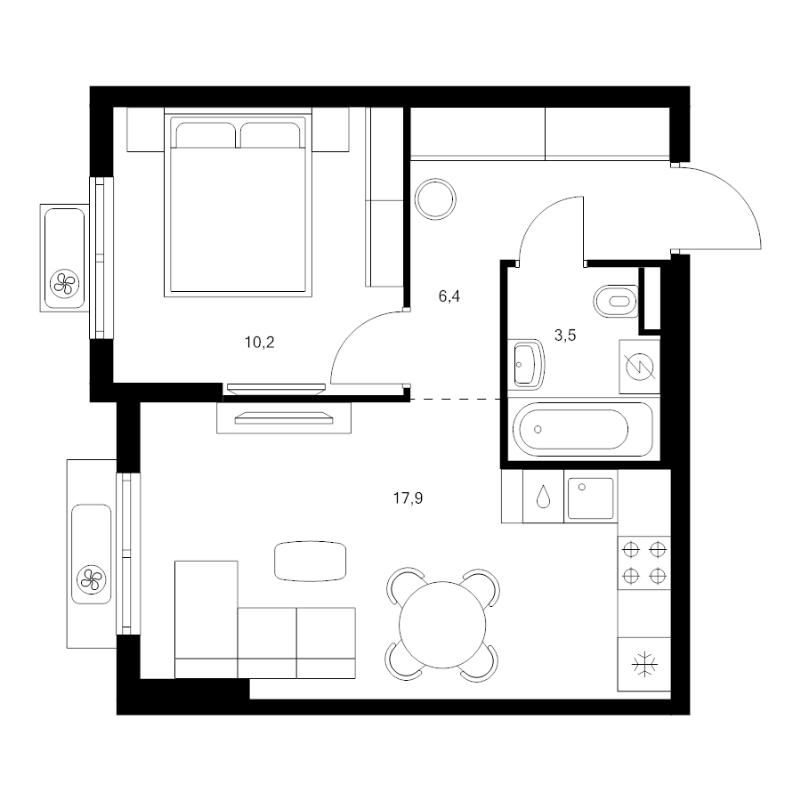 2 ккв (Евро) 38 м²