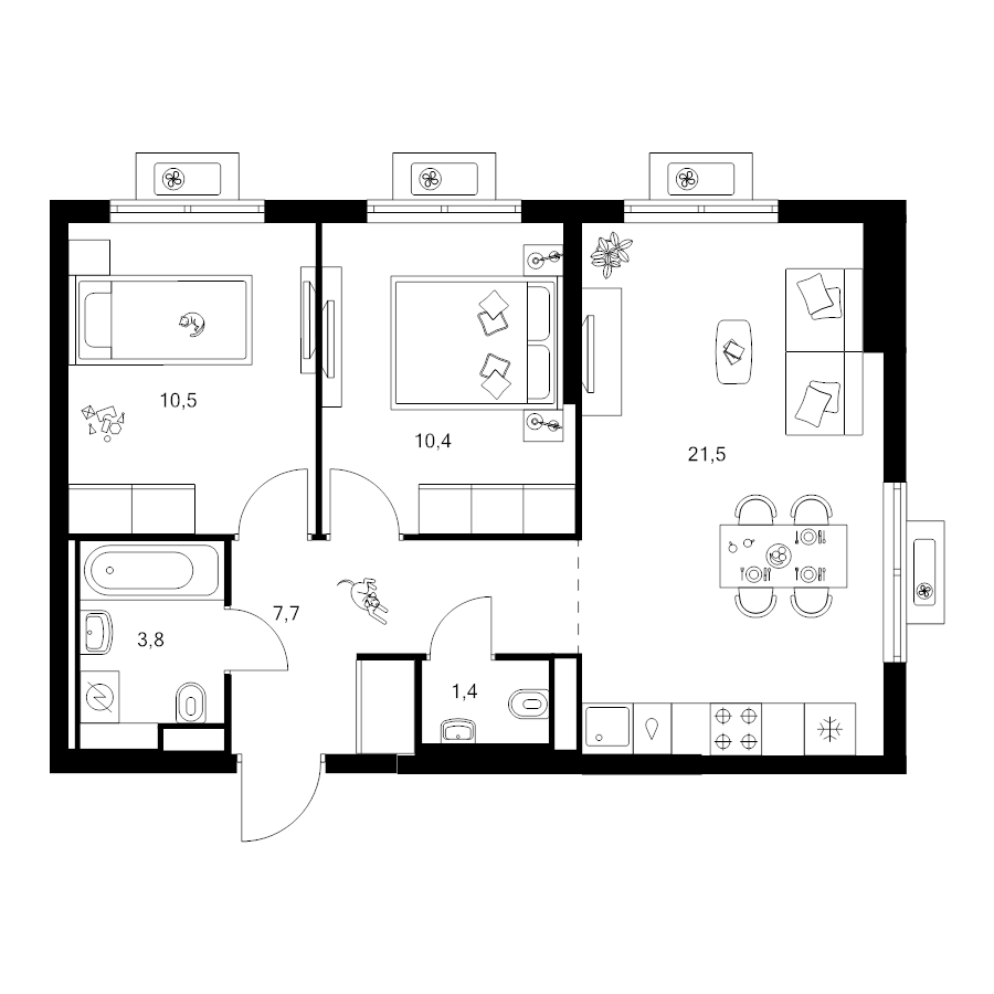 3 ккв (Евро) 55,3 м²