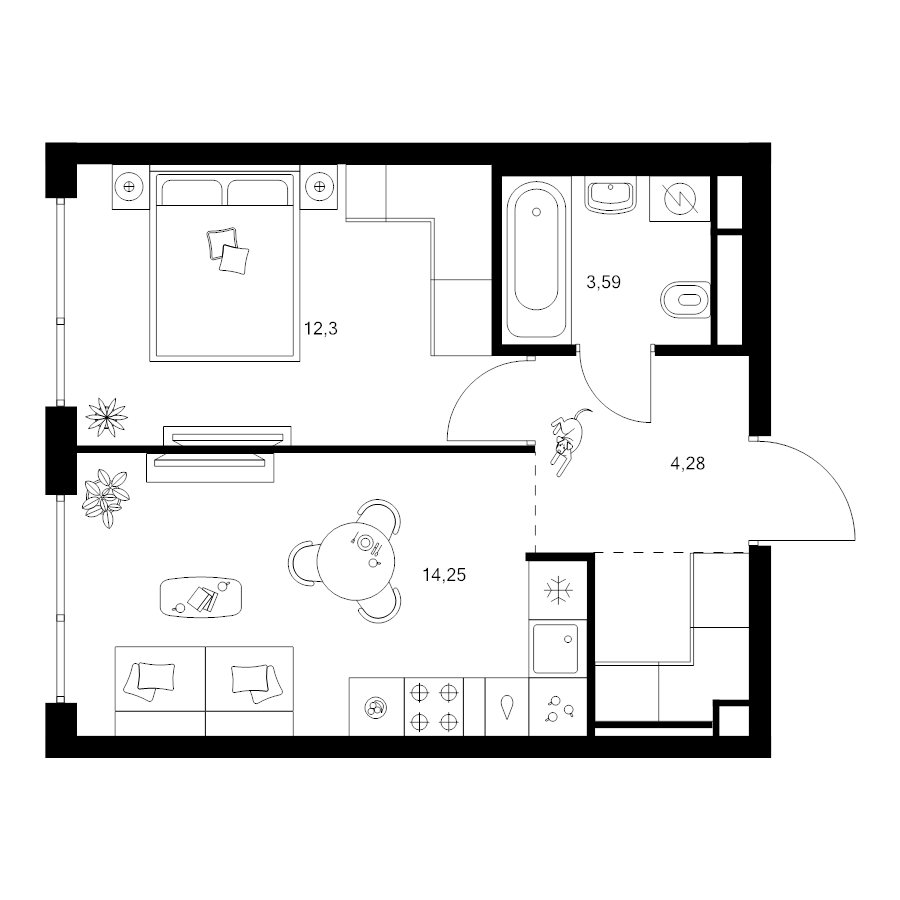1 ккв 36,8 м²