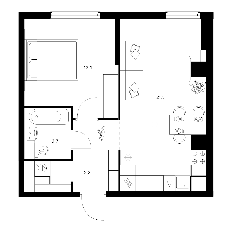 2 ккв (Евро) 45,2 м²