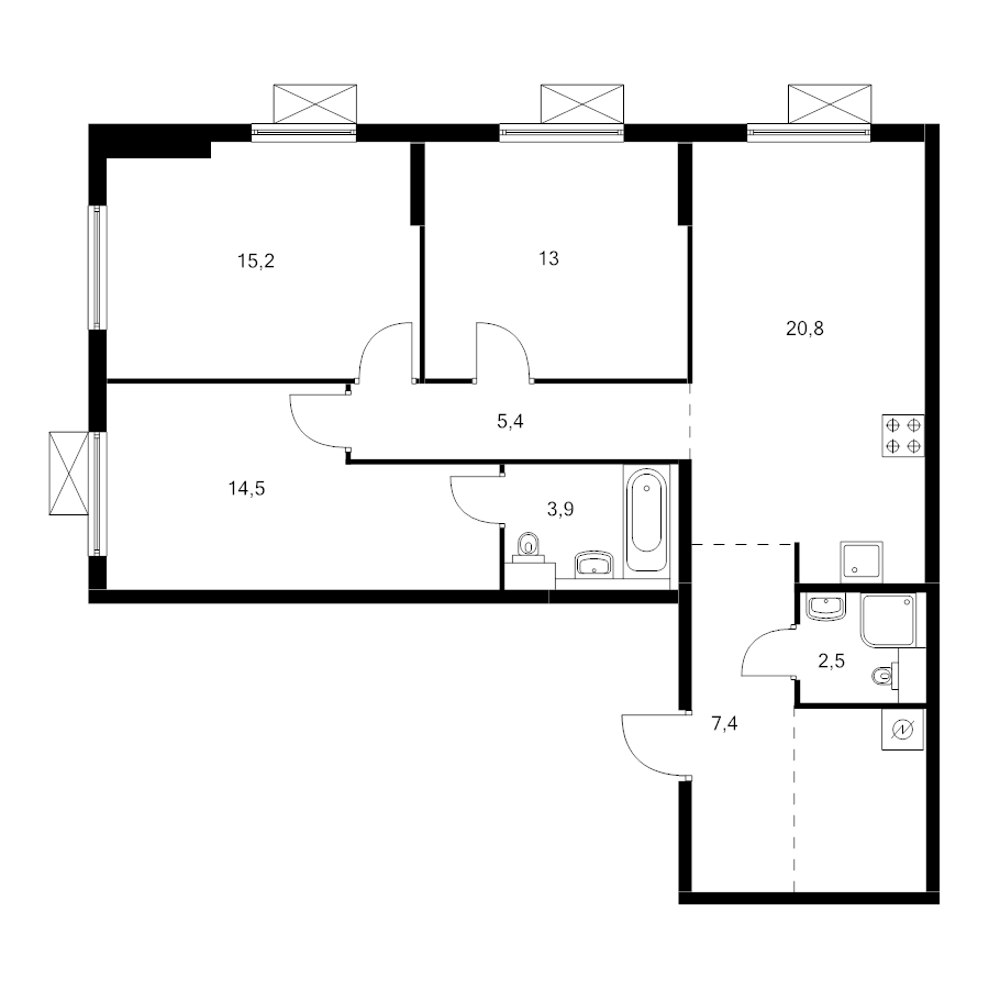 4 ккв (Евро) 87,3 м²