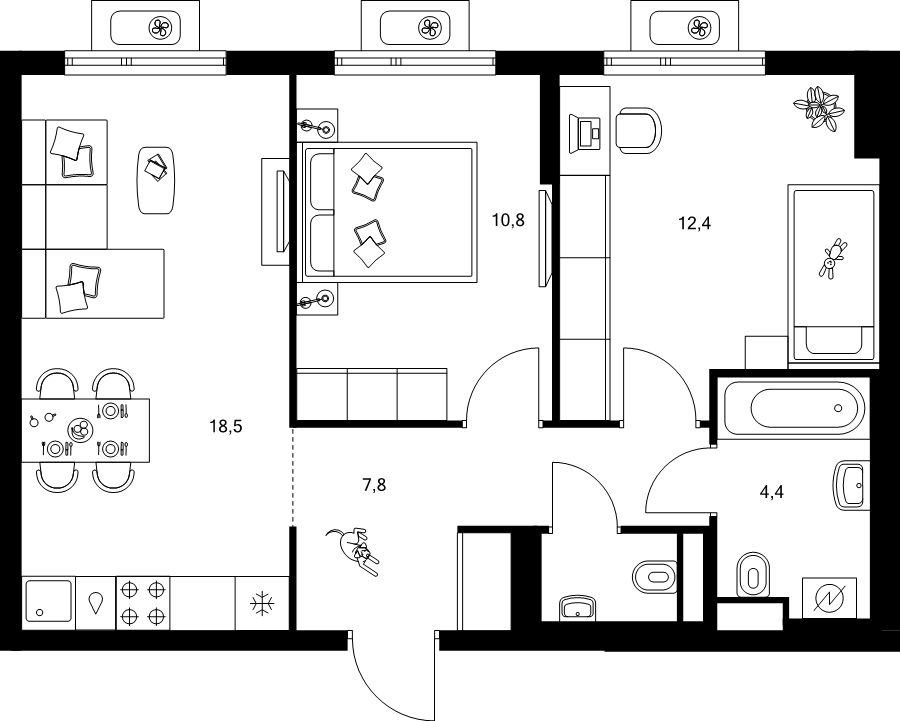3 ккв (Евро) 55,4 м²