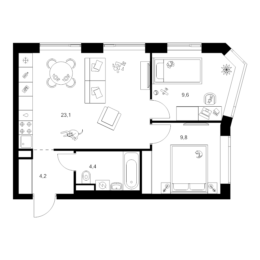 3 ккв (Евро) 51,1 м²