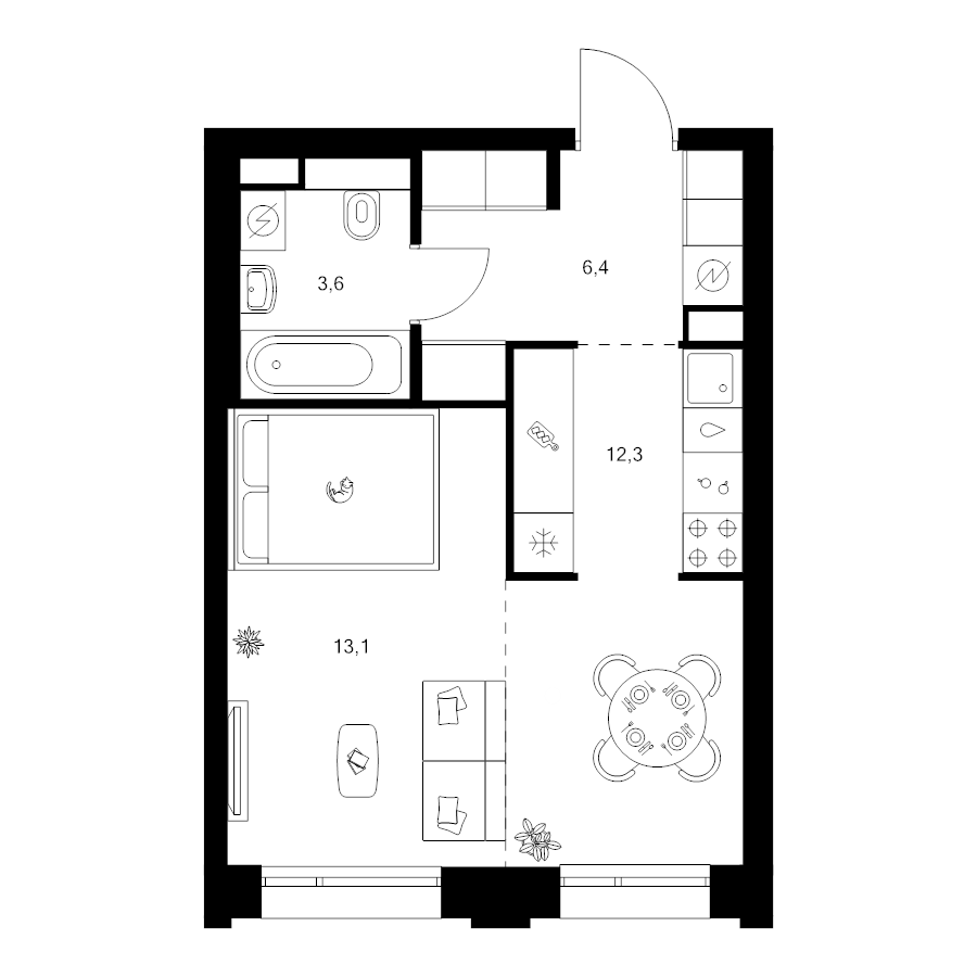 Студия 35,4 м²