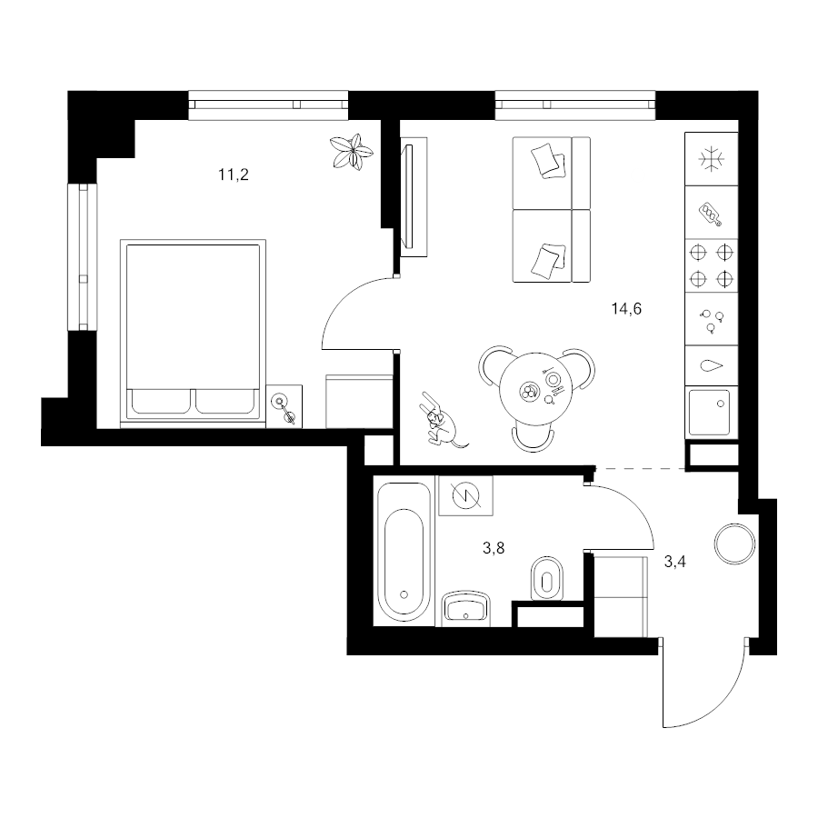1 ккв 33 м²