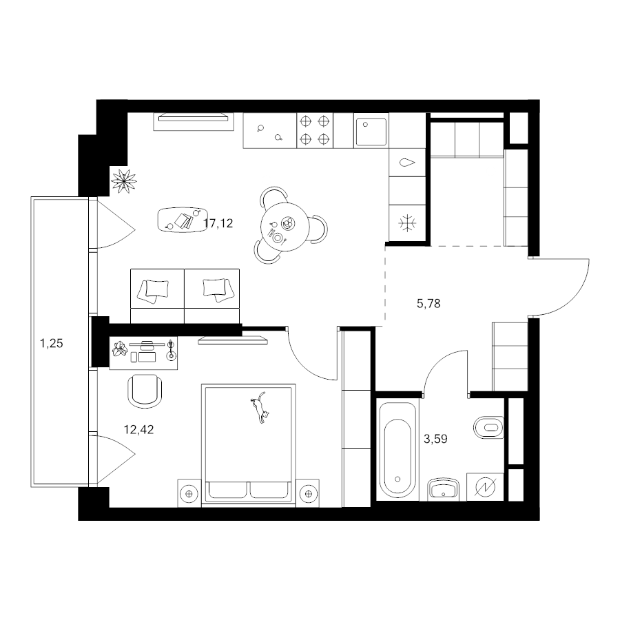 2 ккв (Евро) 43,2 м²