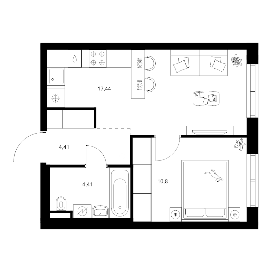 2 ккв (Евро) 37,4 м²