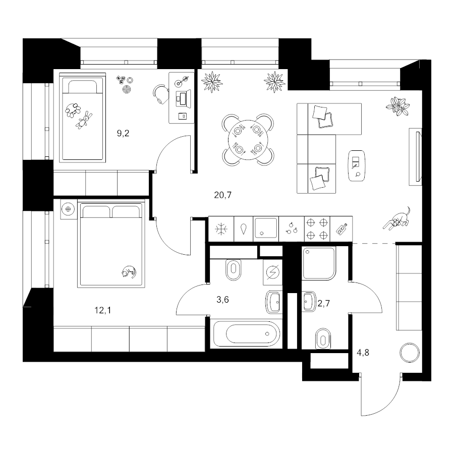 3 ккв (Евро) 53,1 м²