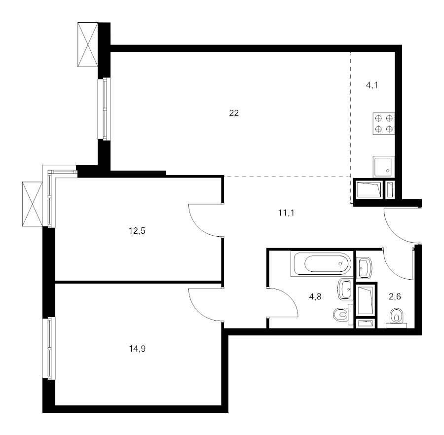 3 ккв (Евро) 72 м²