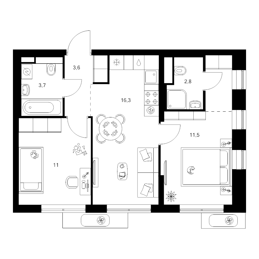 3 ккв (Евро) 51,4 м²