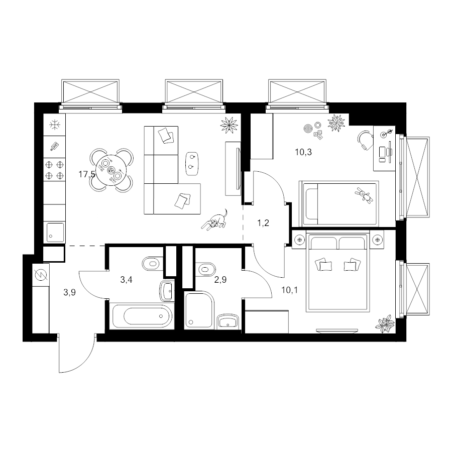 3 ккв (Евро) 49,3 м²