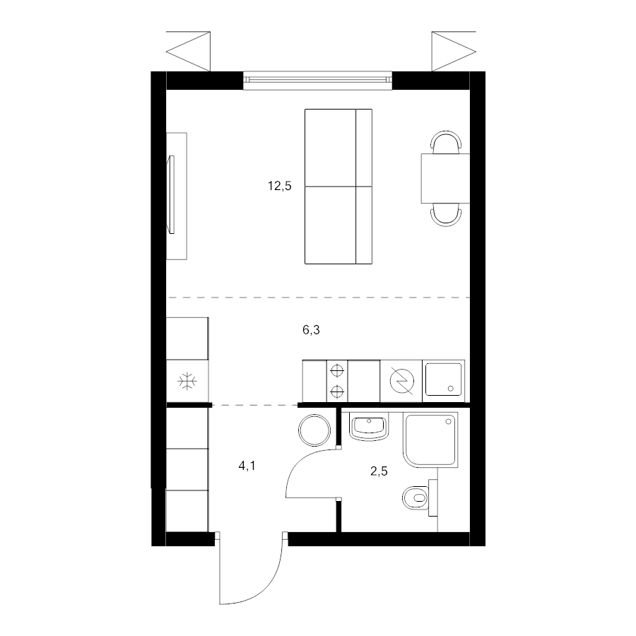 Студия 25,4 м²