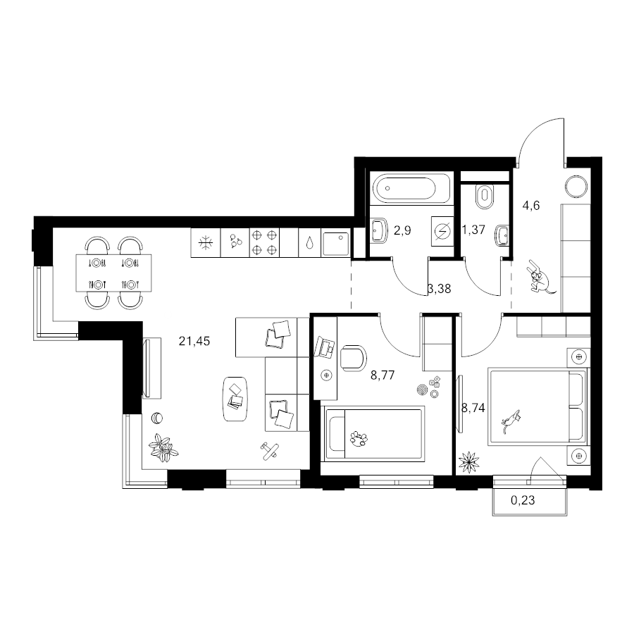 3 ккв (Евро) 51,4 м²