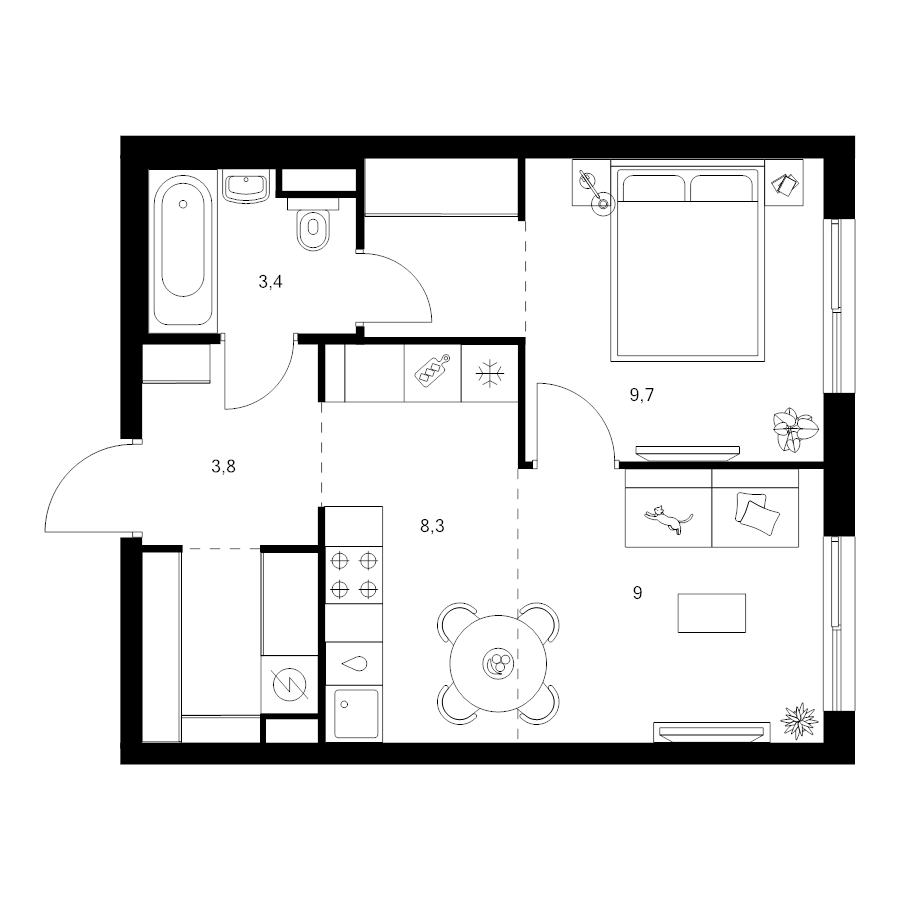 2 ккв (Евро) 40,7 м²