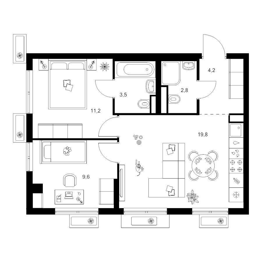 3 ккв (Евро) 51,1 м²