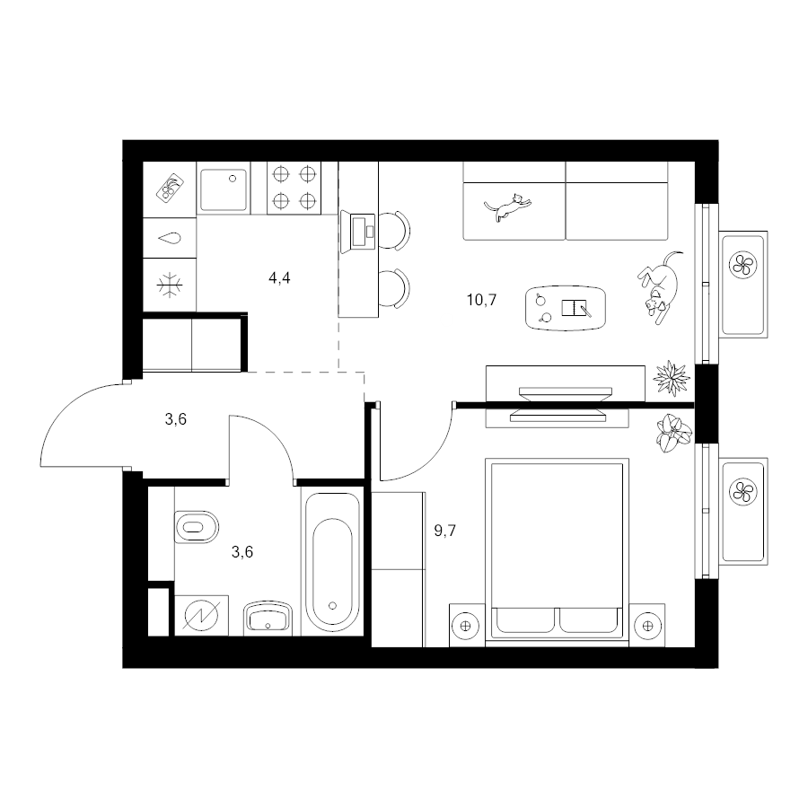 2 ккв (Евро) 32 м²