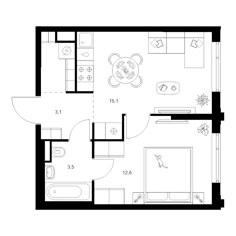 2 ккв (Евро) 36,6 м²