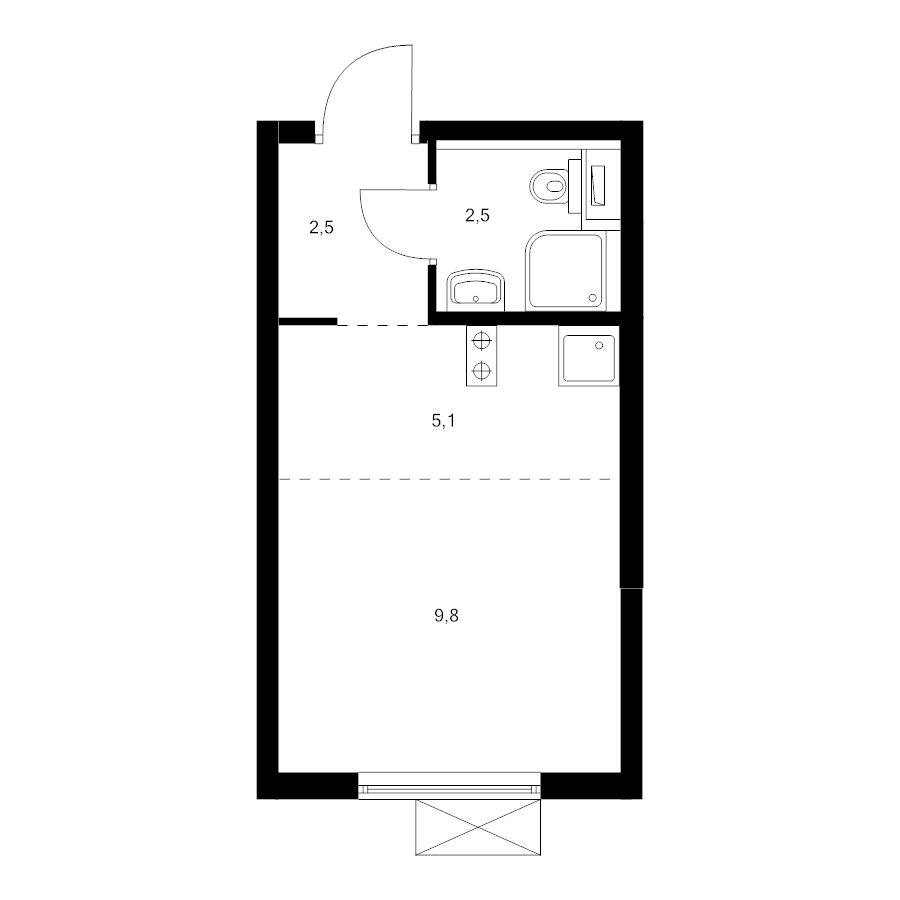 Студия 19,9 м²