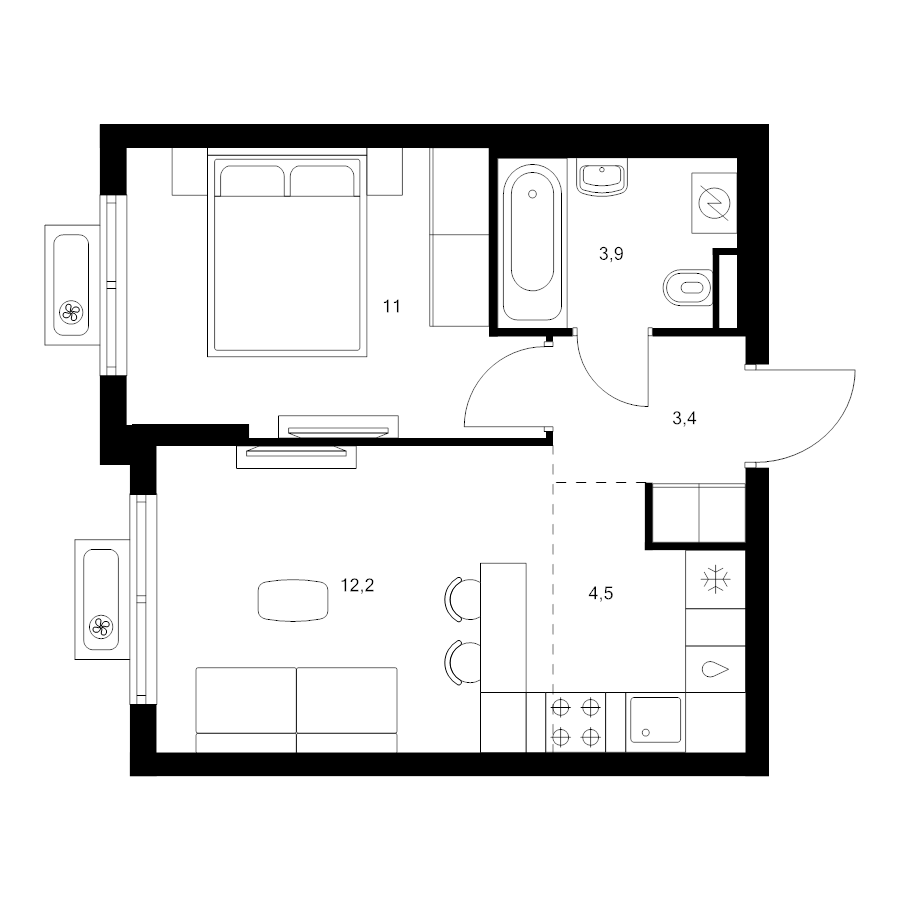 2 ккв (Евро) 35 м²