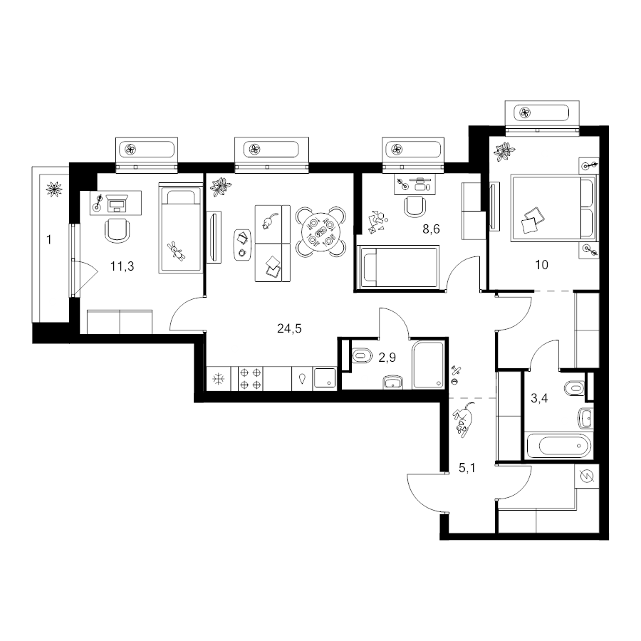 4 ккв (Евро) 75,7 м²
