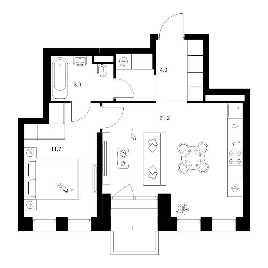 2 ккв (Евро) 44,7 м²