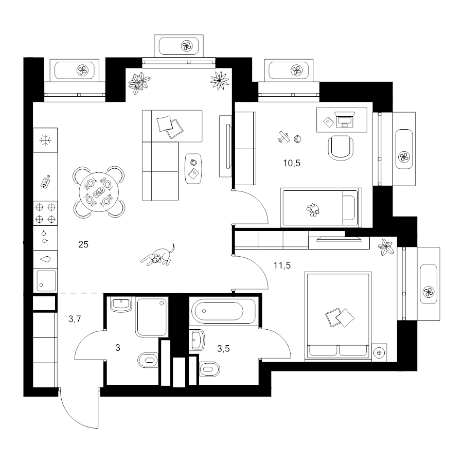 3 ккв (Евро) 57,2 м²