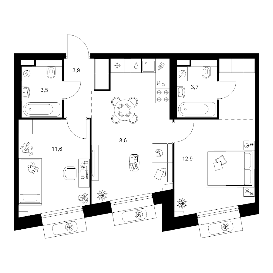3 ккв (Евро) 58,1 м²