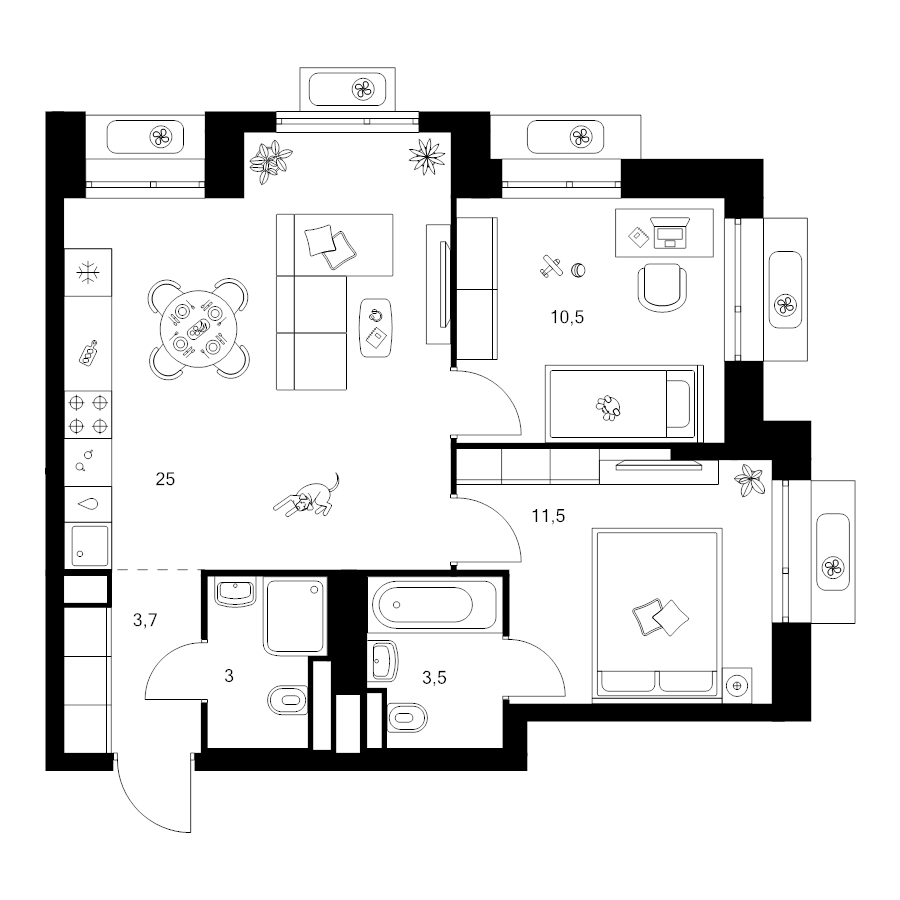 3 ккв (Евро) 57,2 м²