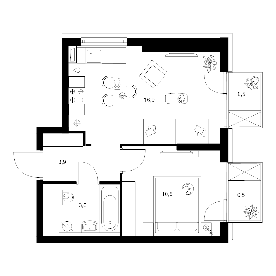 2 ккв (Евро) 35,9 м²