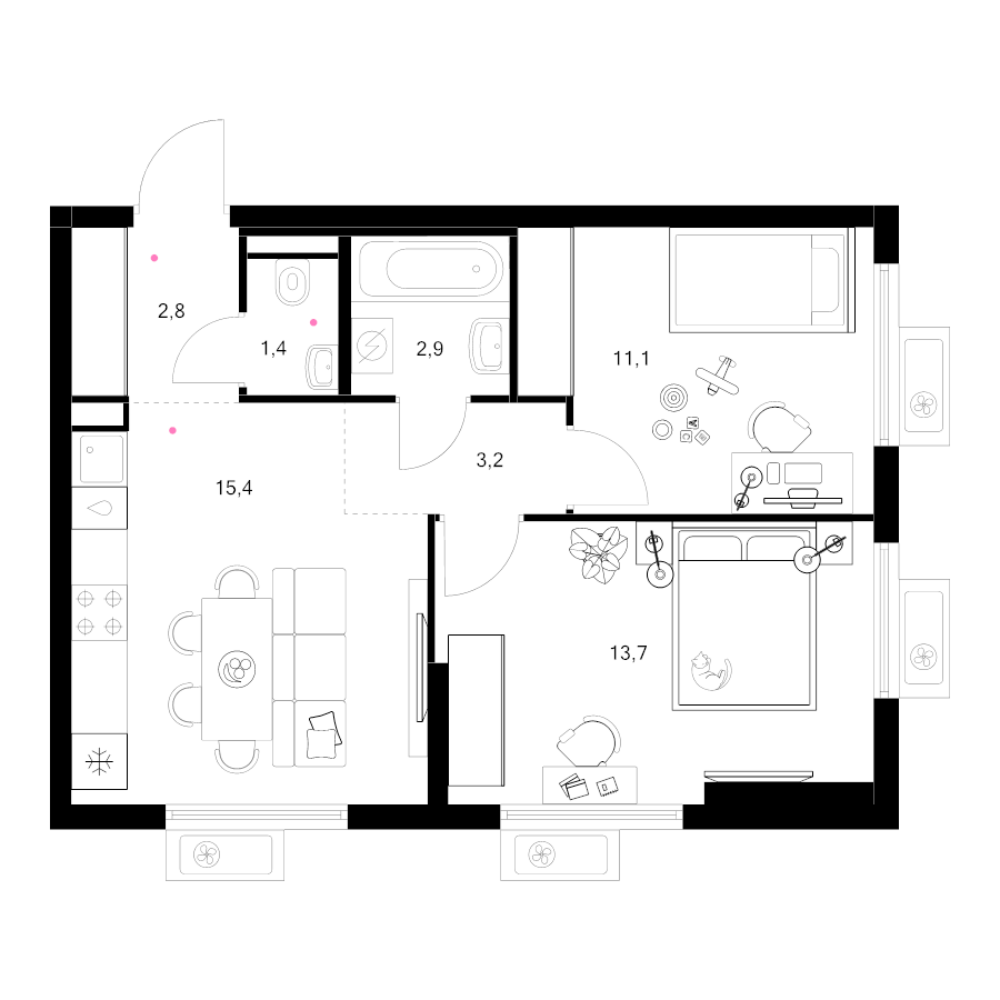 3 ккв (Евро) 50,4 м²
