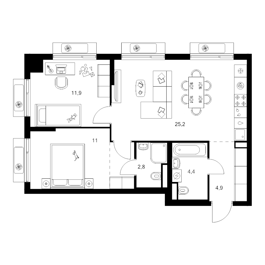 3 ккв (Евро) 62,7 м²