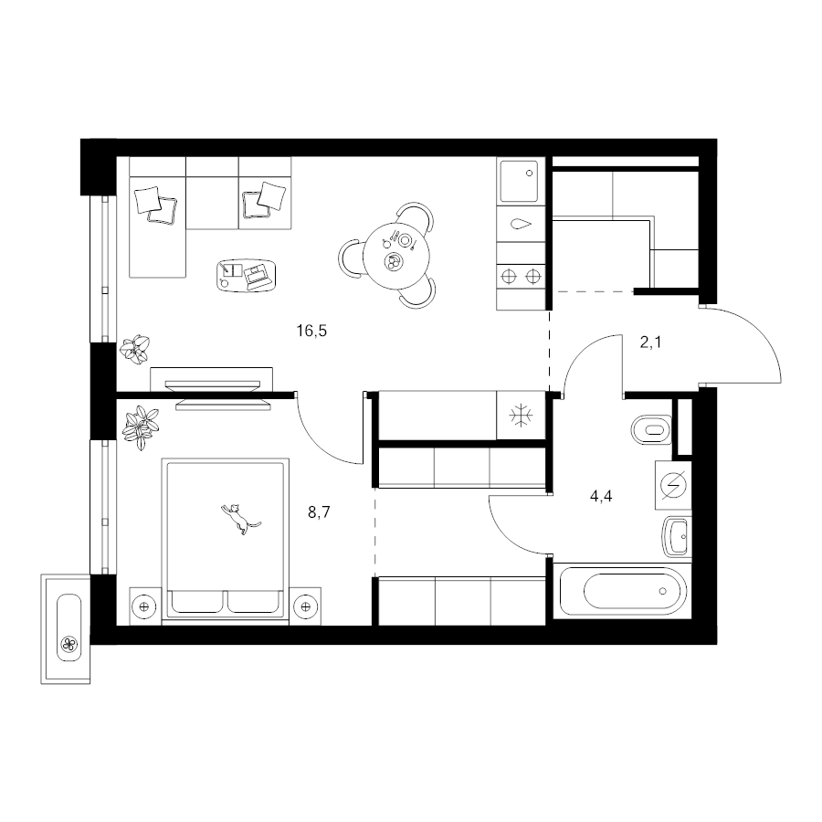 2 ккв (Евро) 38,8 м²