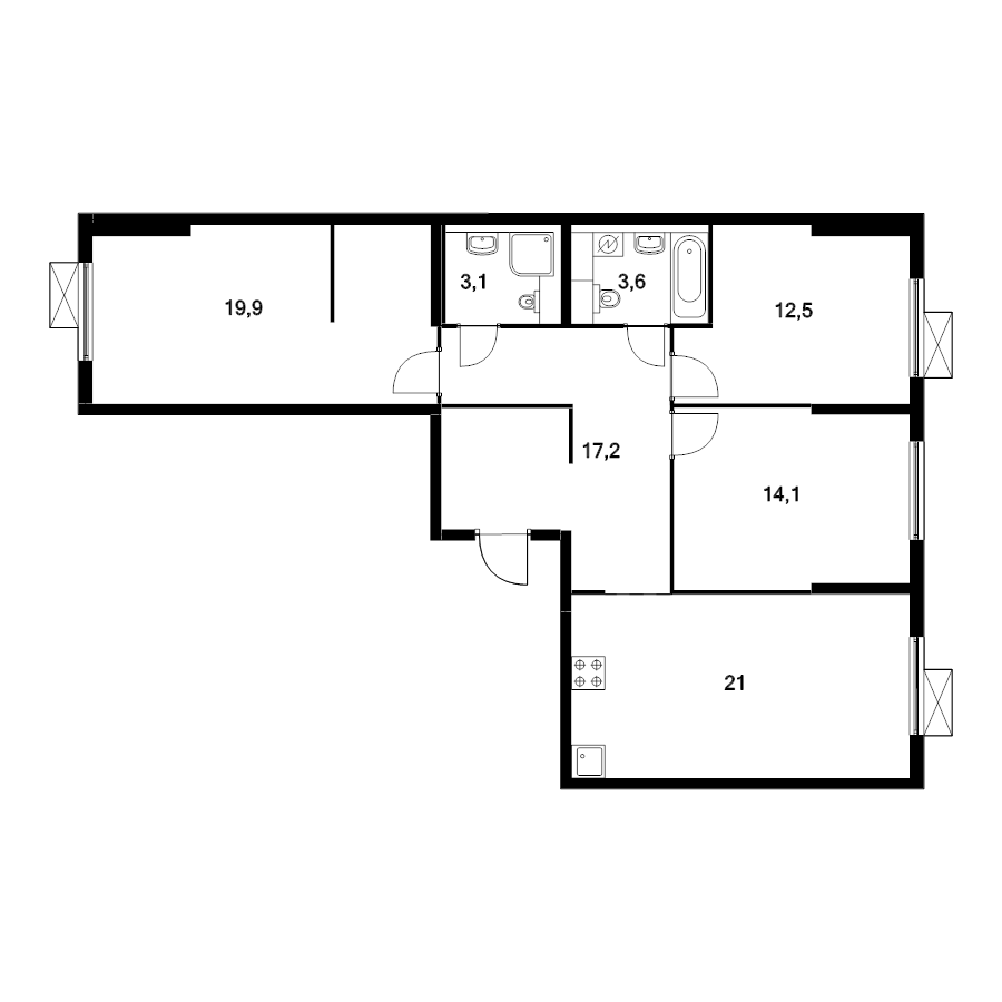 4 ккв (Евро) 90,4 м²