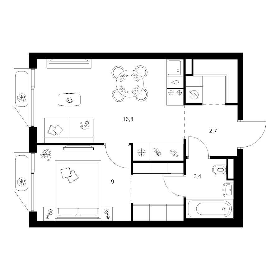 2 ккв (Евро) 39 м²