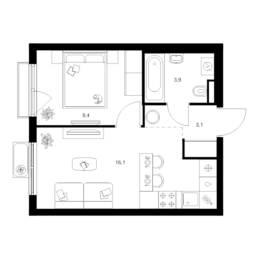 2 ккв (Евро) 32,7 м²