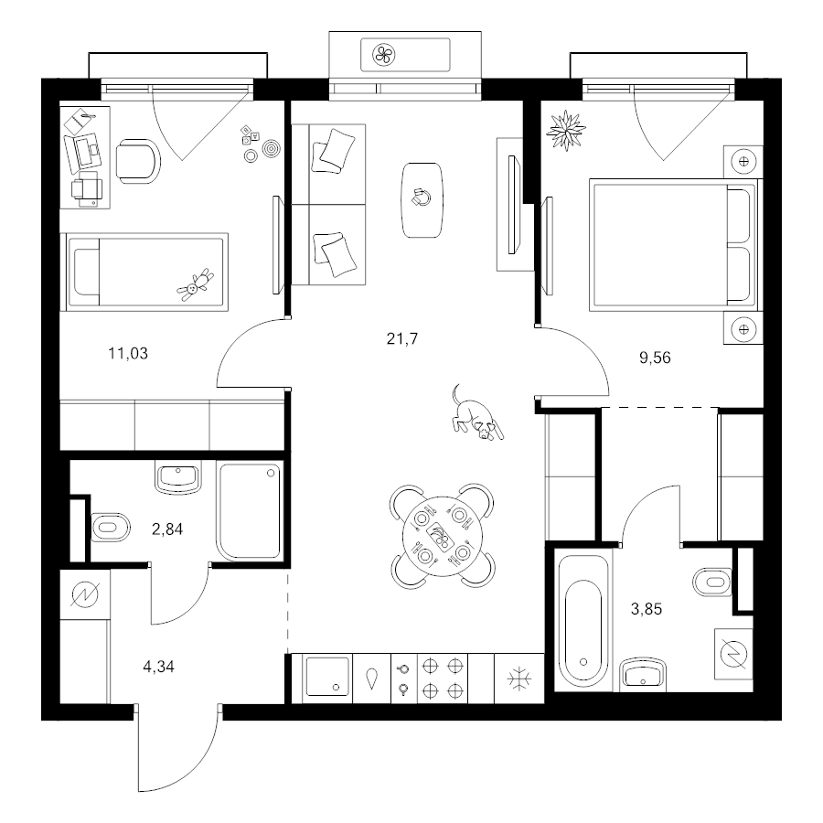 3 ккв (Евро) 56,3 м²