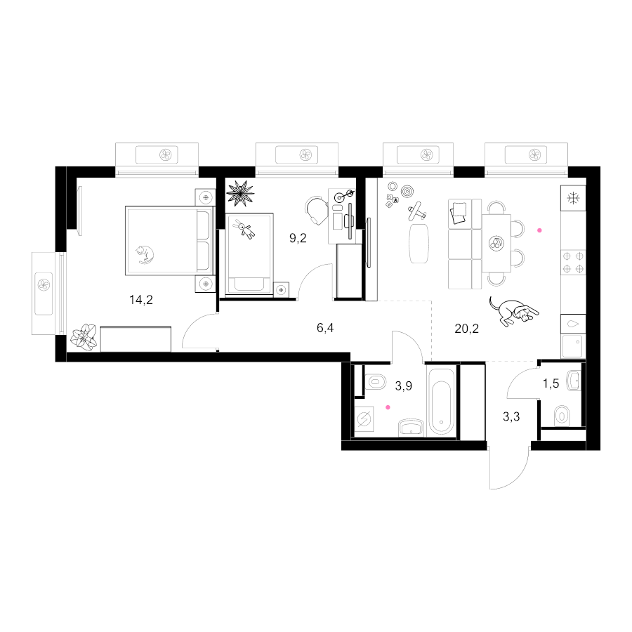 3 ккв (Евро) 58,7 м²
