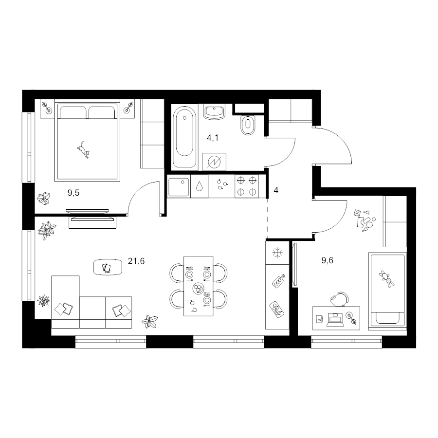 3 ккв (Евро) 48,8 м²