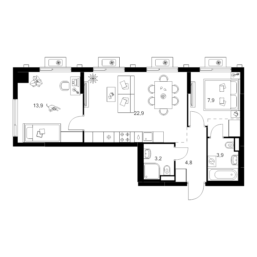 3 ккв (Евро) 58,4 м²