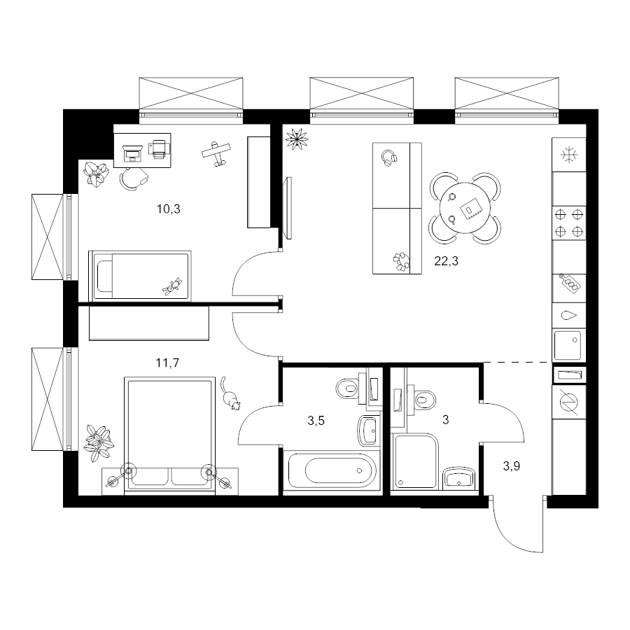 3 ккв (Евро) 54,7 м²
