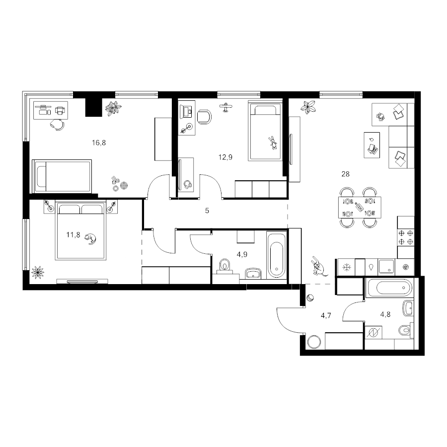 4 ккв (Евро) 93,4 м²