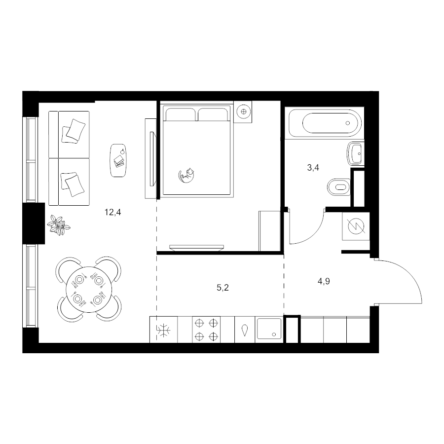 Студия 34,3 м²