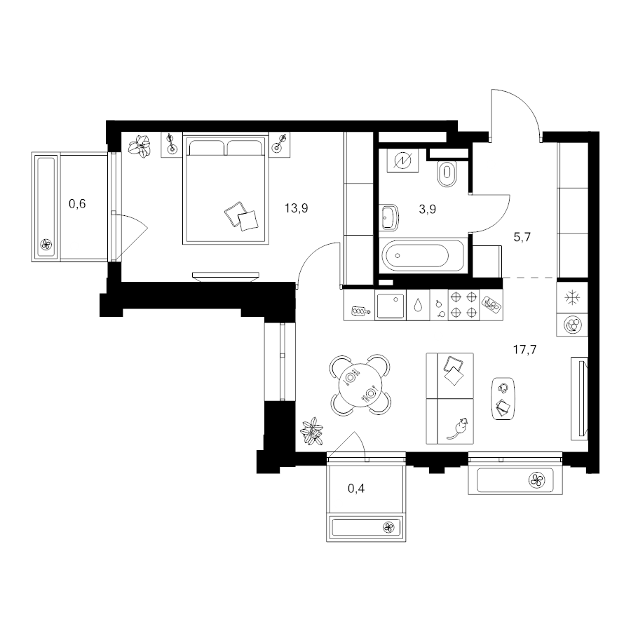 2 ккв (Евро) 42,2 м²