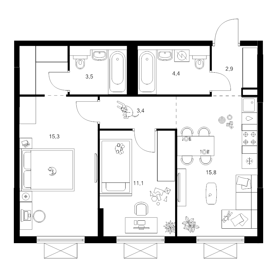 3 ккв (Евро) 59,6 м²