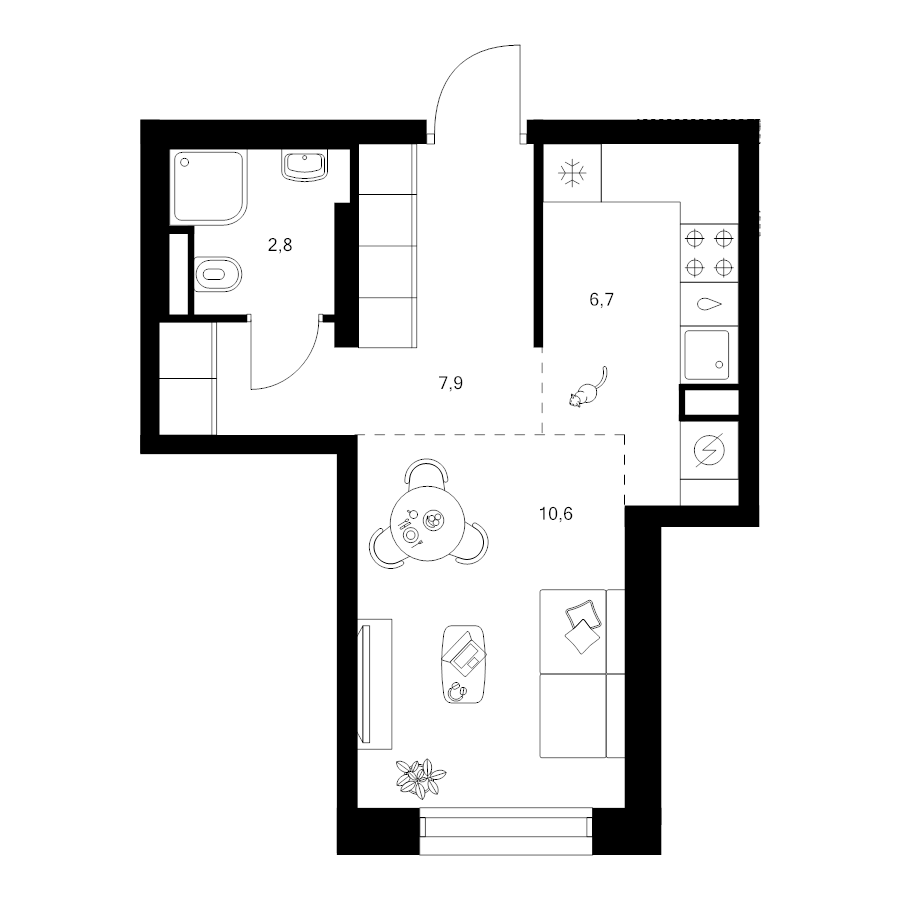 Студия 28 м²