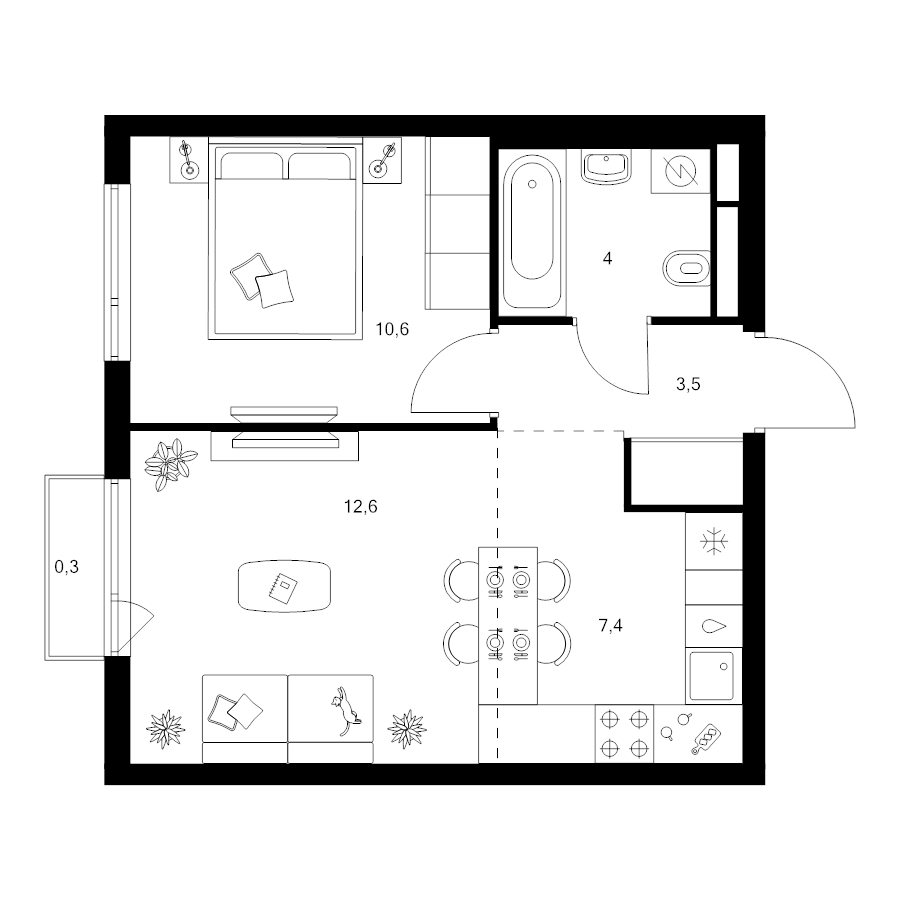 2 ккв (Евро) 38,4 м²