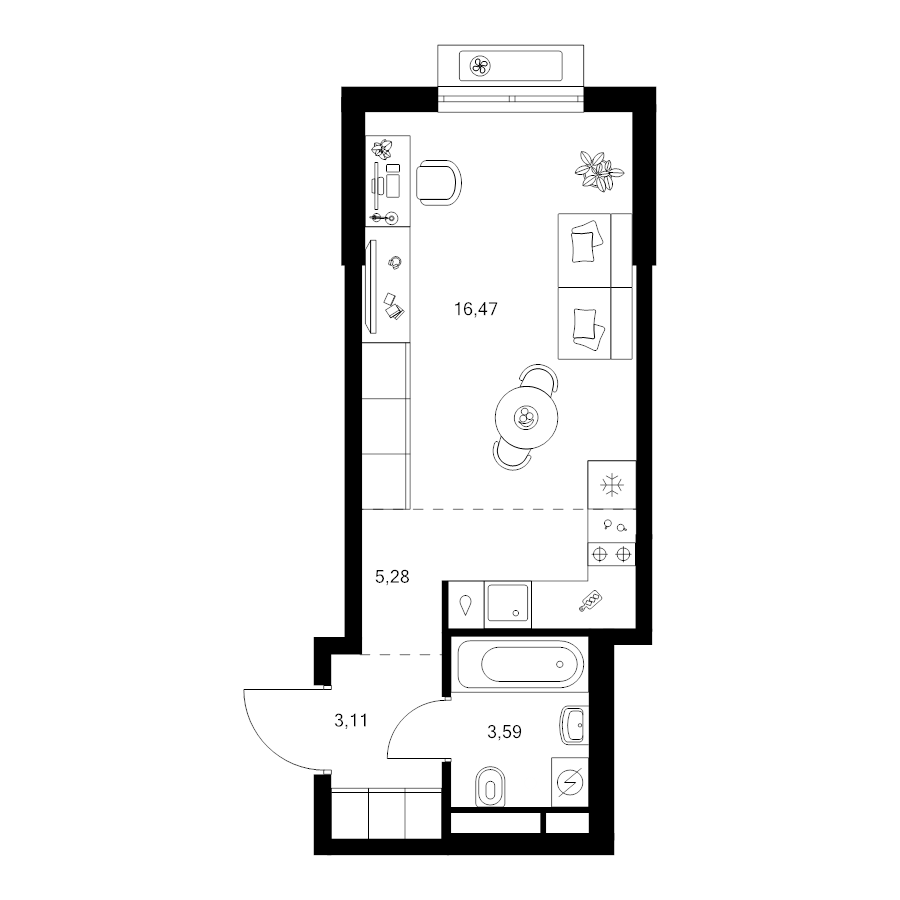 Студия 28,3 м²