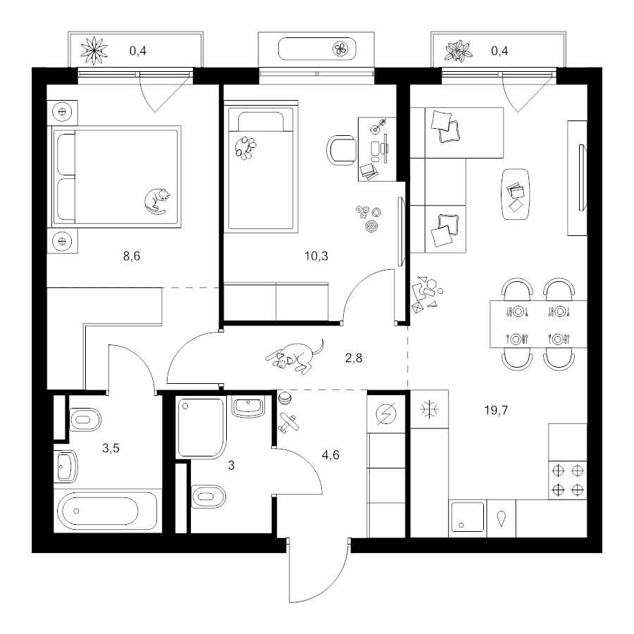 3 ккв (Евро) 57,6 м²