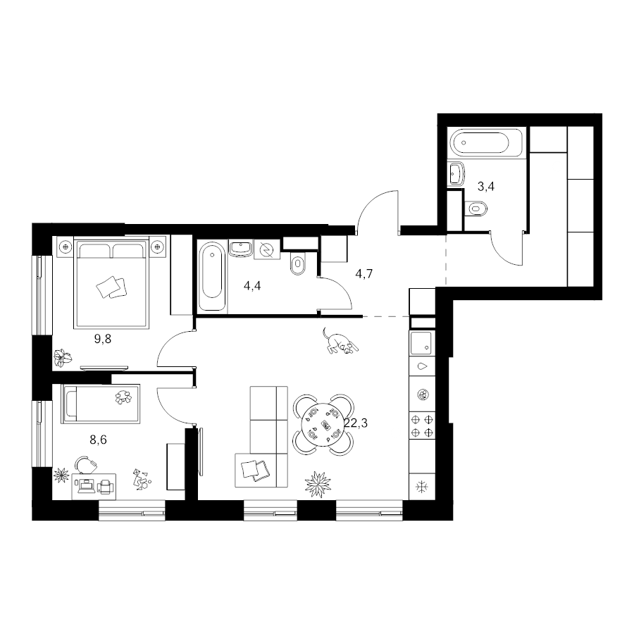 3 ккв (Евро) 61,1 м²