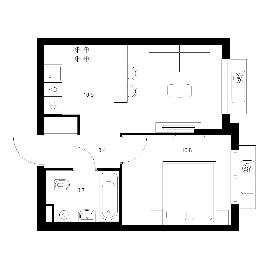 2 ккв (Евро) 34,4 м²